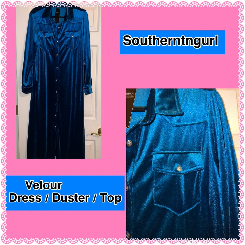 NWT LUCKY & BLESSED Velour Long Sleeve Button Down Maxi Dress Duster Shacket Top